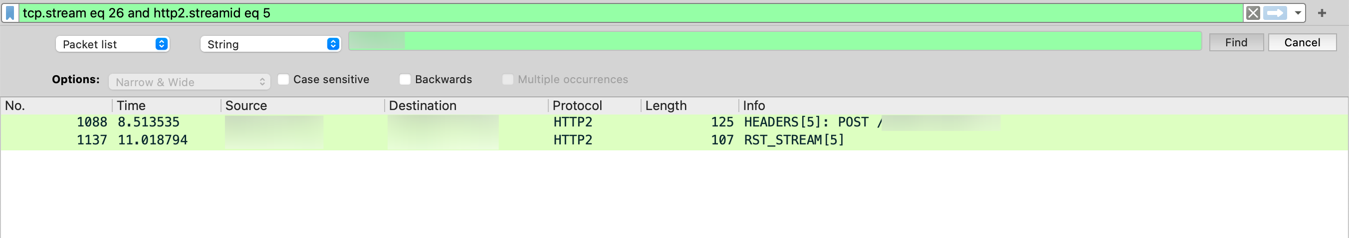 Wireshark request failing